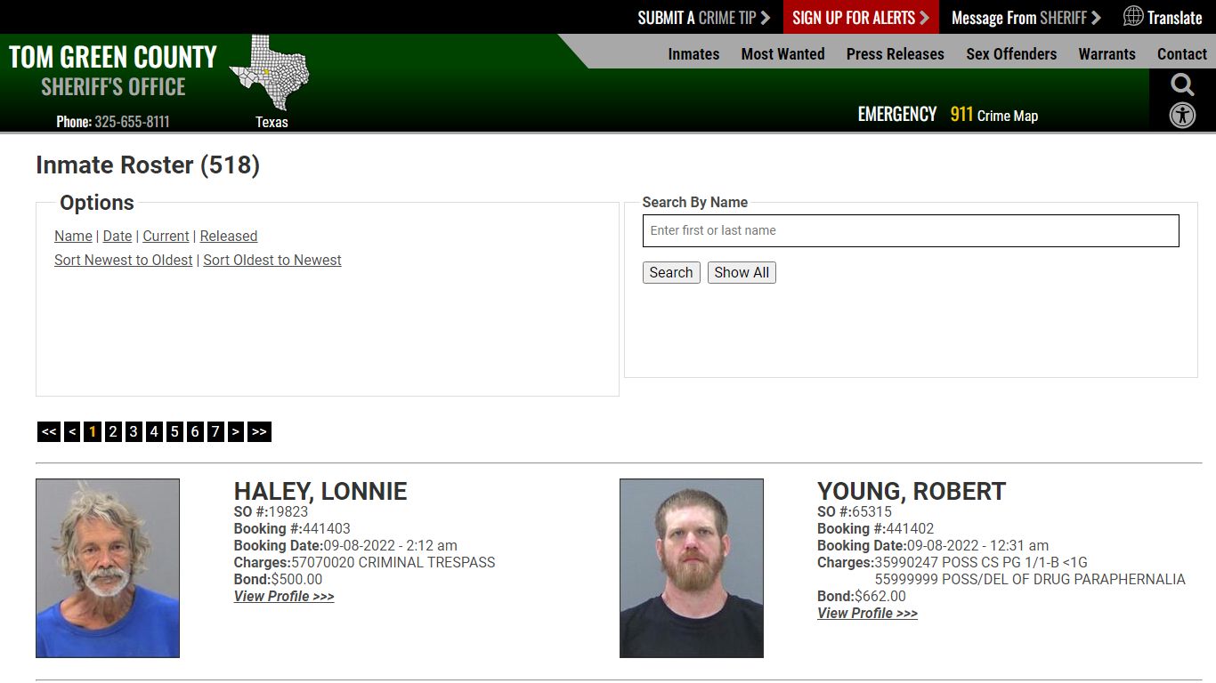 Inmate Roster (510) - Tom Green County Sheriff